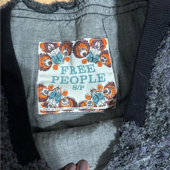 Free People dark purple and grey sweater with cross over buttons. - Picture 2 of 2